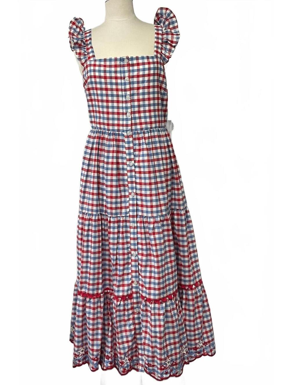 C&C California red white blue gingham midi dress dd12